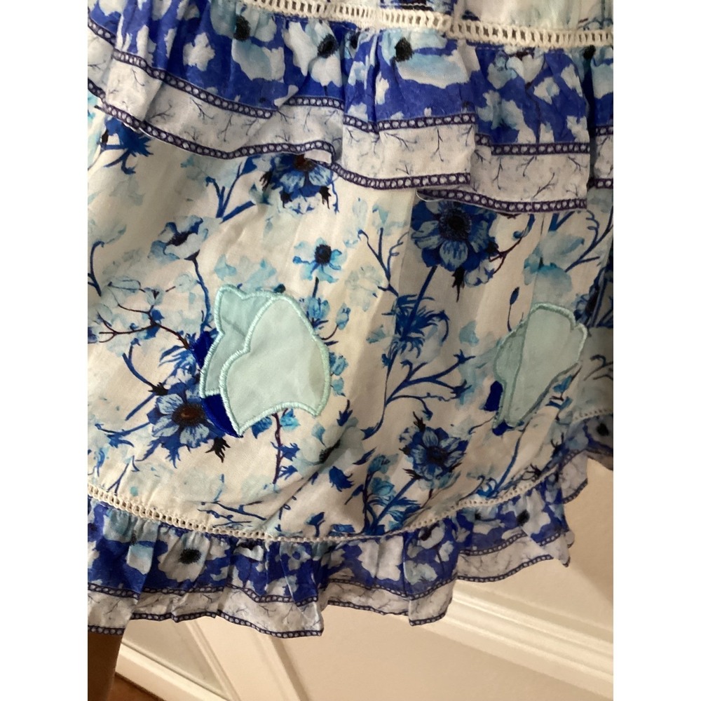 TAJ by Sabrina Crippa Blue Floral Boho Tiered Mini Dress S - Picture 3 of 9